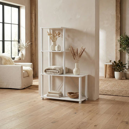 Wood 4-Cube Shelves Open Bookcase with Storage Compartments