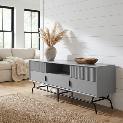 Contemporary Gray TV Stand, TVs up to 65 inches, engineered wood construction