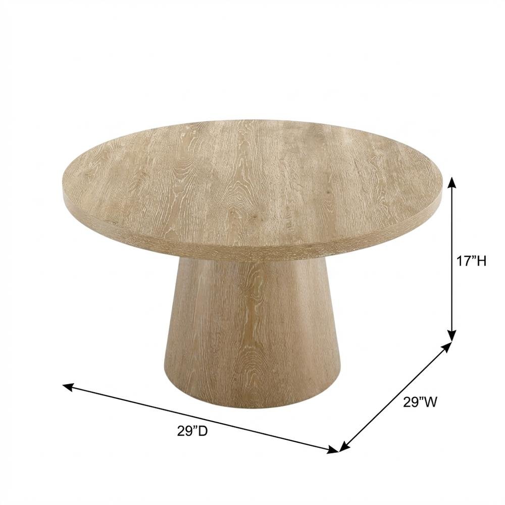 Round Solid Wood Coffee Table with Pedestal Base, Modern Design