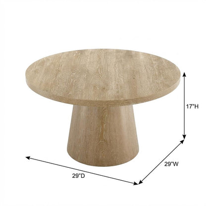 Round Solid Wood Coffee Table with Pedestal Base, Modern Design