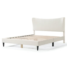 White Boucle Upholstered Queen Bed Frame with Headboard - Modern Style