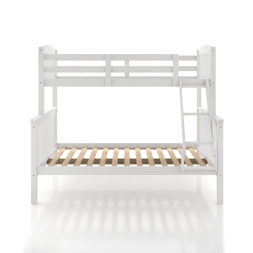 White Wooden Bunk Beds Twin Over Full Size with Ladder and Guard Rails