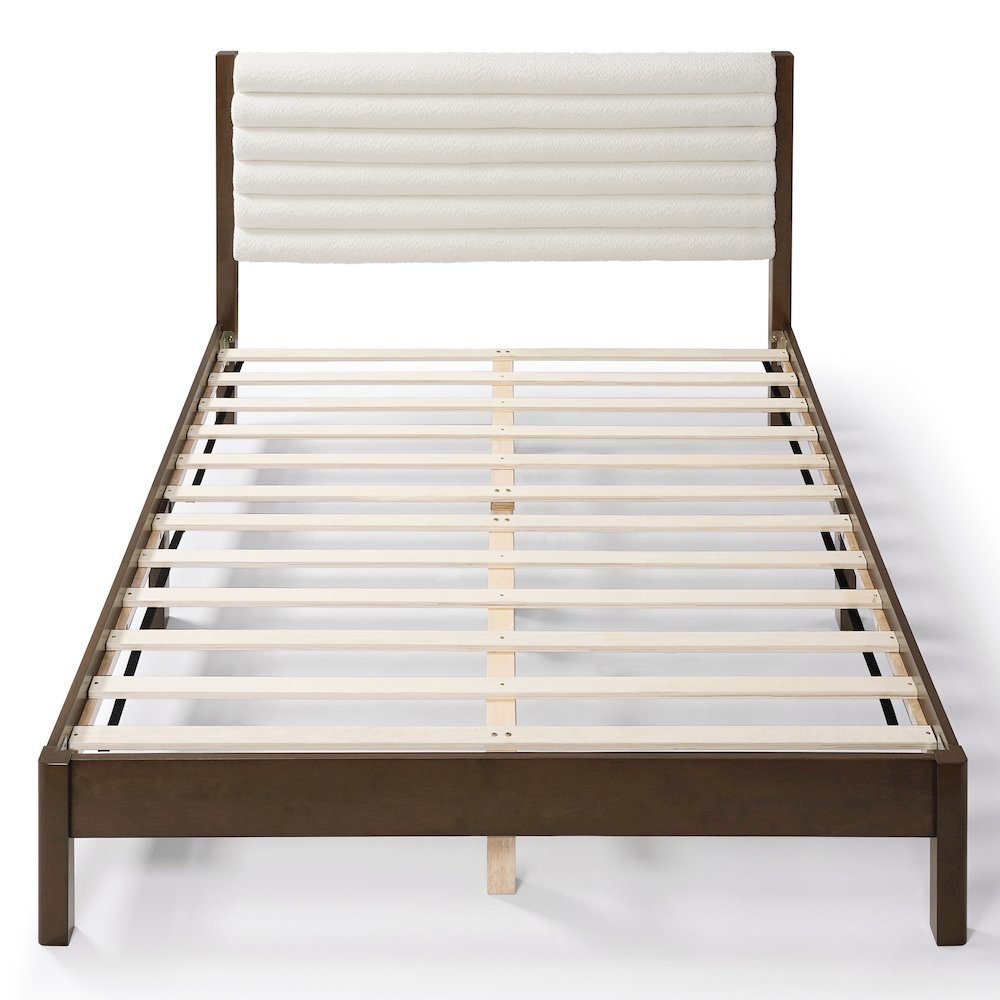 White Boucle Upholstered Queen Bed Frame with Headboard - Modern Design