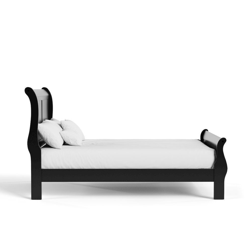 Black Wooden King Size Bed Frame - Sleigh Design with Headboard and Footboard