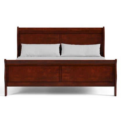 Cherry Brown Wooden King Size Sleigh Bed Frame – Classic King Bed Frame Wood