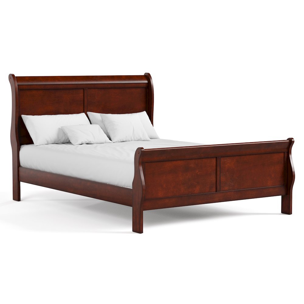 Brown Sleigh Bed Frame, Queen Size – Platform Bed Frame with Headboard