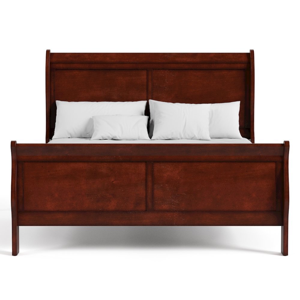 Brown Sleigh Bed Frame, Queen Size – Platform Bed Frame with Headboard