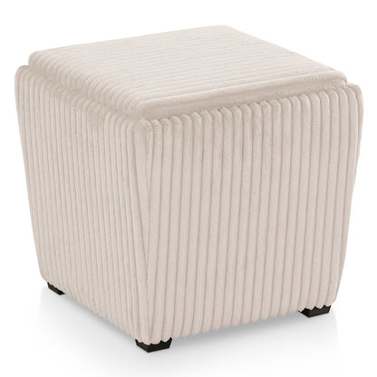 Beige Pink Storage Ottoman with Flip Top Tray – Upholstered Ottoman Table