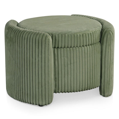Green Round Ottoman with Storage – Fabric Ottoman Coffee Table for Living Room