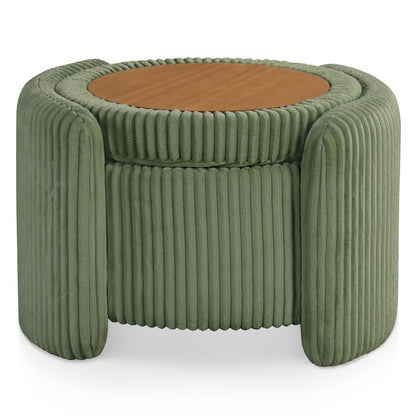 Green Round Ottoman with Storage – Fabric Ottoman Coffee Table for Living Room