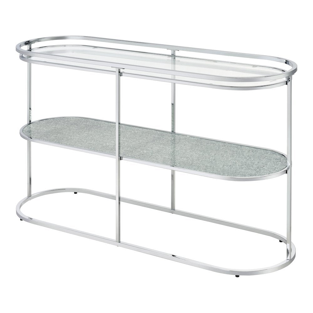 Chrome Metal Console Table – 48 Inch Sofa Table with Glass Top for Living Room