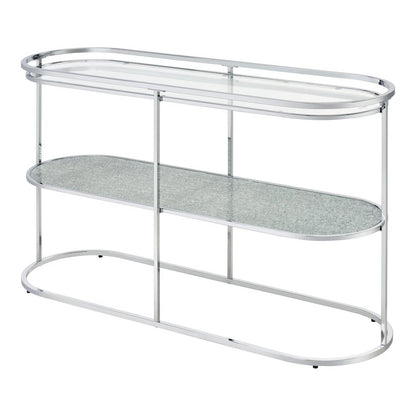 Chrome Metal Console Table – 48 Inch Sofa Table with Glass Top for Living Room