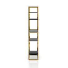 Gold Color 6 Tier Bookshelf - Metal Bookshelf with Wooden Shelves for Home Décor