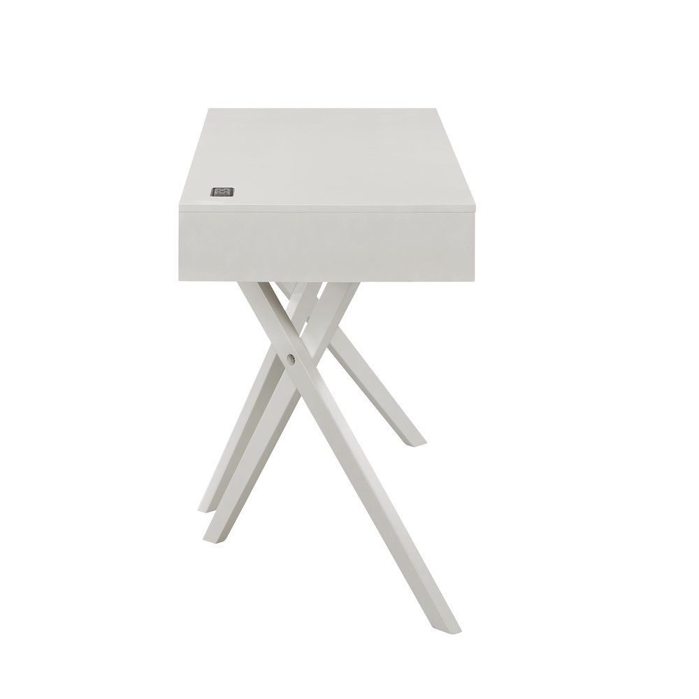 White Wood Desk with Storage – Small Desk with 2 Drawers, 2 USB Ports, Outlets