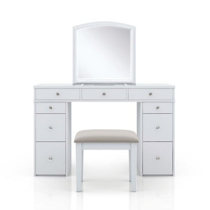 White Makeup Vanity Desk with Mirror and LED Lights – Vanity Desk Set With Stool