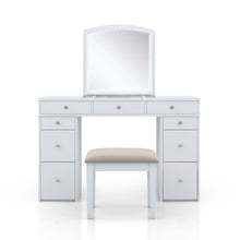 White Makeup Vanity Desk with Mirror and LED Lights – Vanity Desk Set With Stool