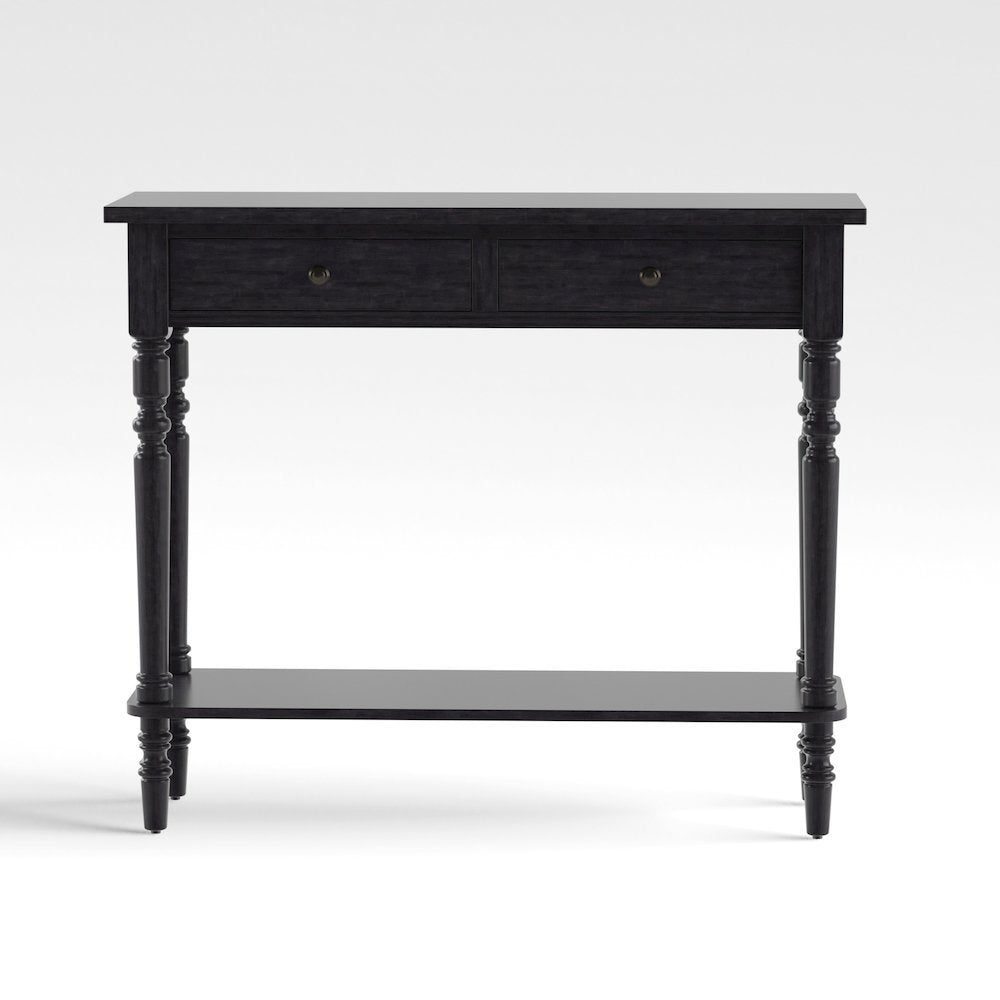 Gray Narrow Console Table – Entryway Table with 2 Drawers and Storage Shelf