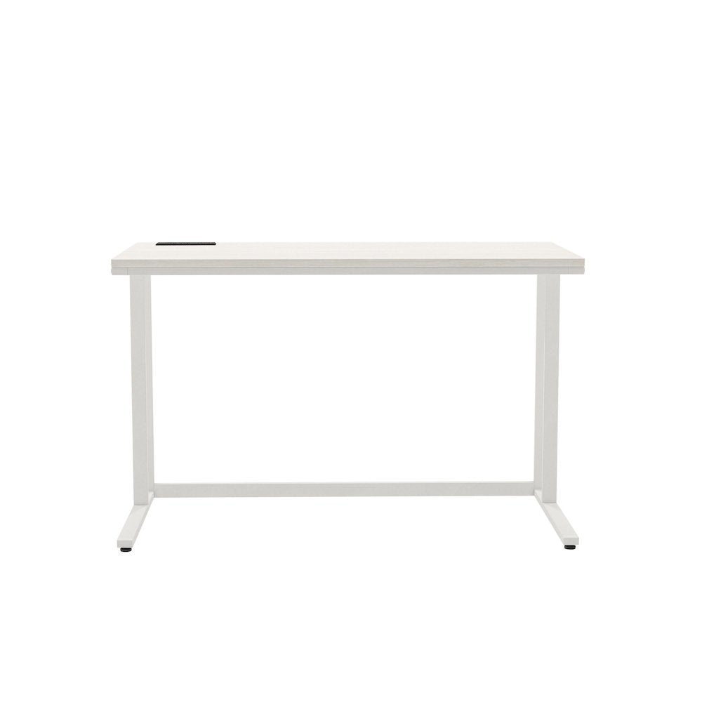 White Writing Desk – Metal Computer Desk With USB and Power Outlets