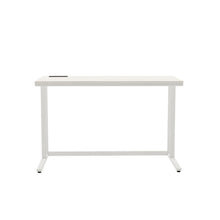 White Writing Desk – Metal Computer Desk With USB and Power Outlets