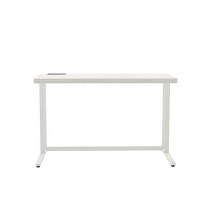White Writing Desk – Metal Computer Desk With USB and Power Outlets