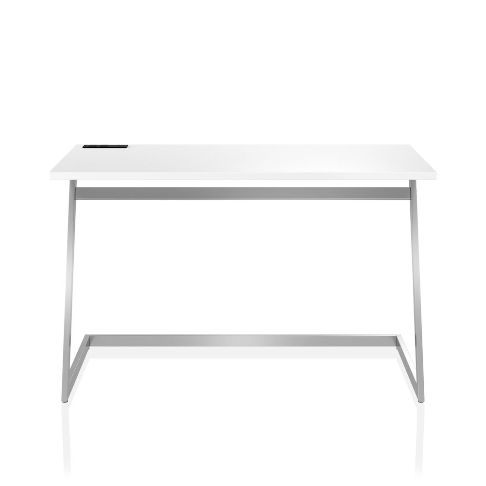 White Writing Desk – 47 Inch Steel Frame Computer Desk with USB