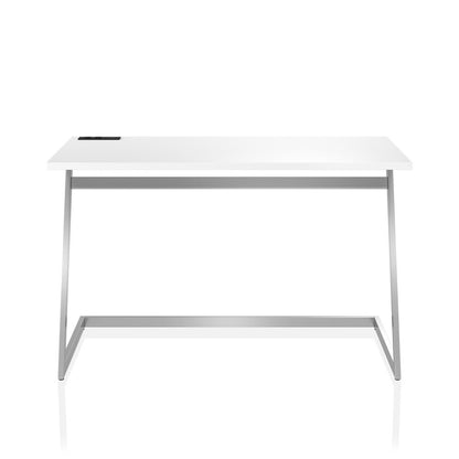 White Writing Desk – 47 Inch Steel Frame Computer Desk with USB