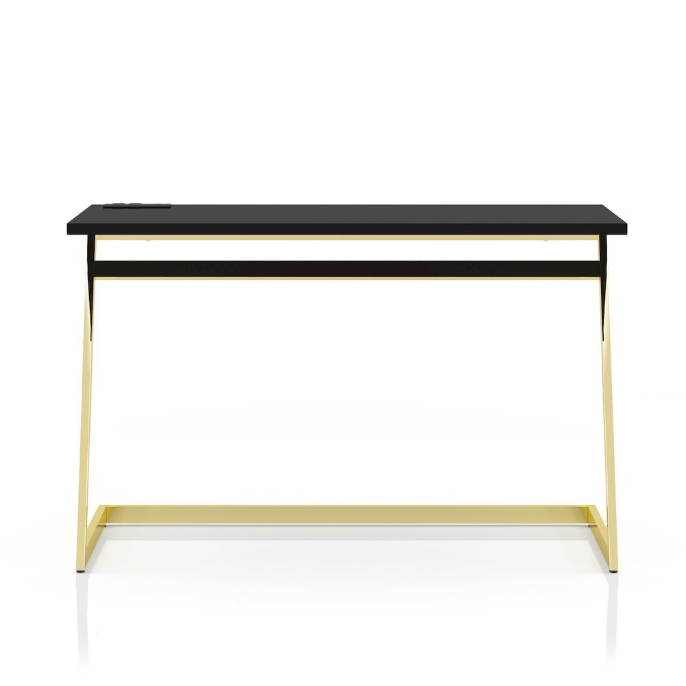 Black Writing Desk – 47.25 Inch Brass Plated Frame Computer Desk with USB