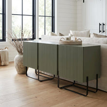 Modern wood TV stand with 3 cabinets for living rooms