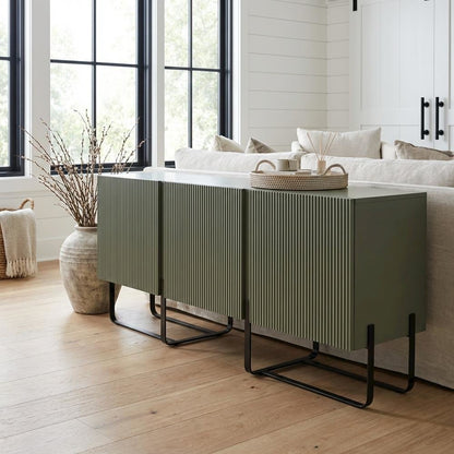 Modern wood TV stand with 3 cabinets for living rooms