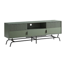 Sage Green and Black Wooden TV Stand with Multi-Storage Compartments