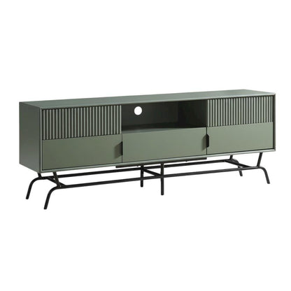 Sage Green and Black Wooden TV Stand with Multi-Storage Compartments