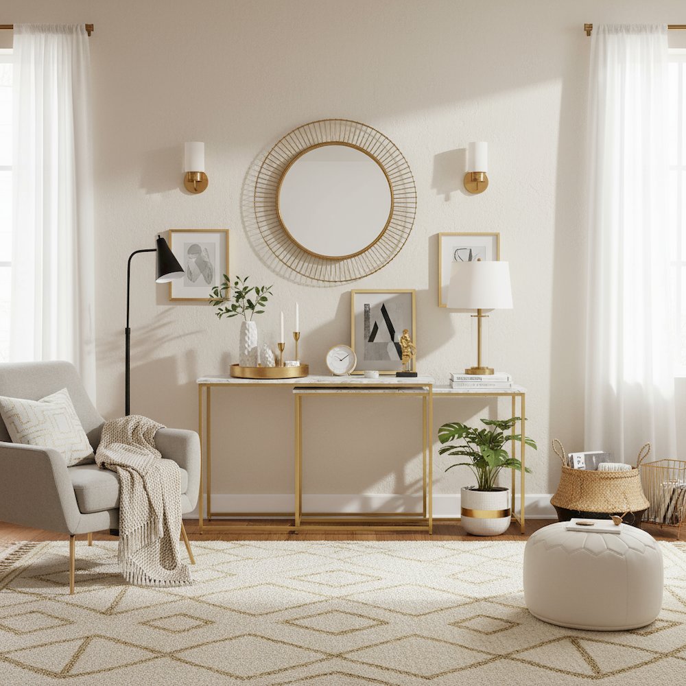 White Set of 2 Nesting Tables – Narrow Long Sofa Tables for Behind Couch