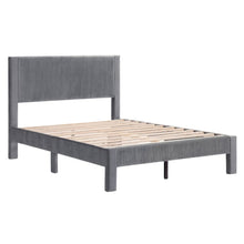Gray Upholstered Wooden Full Size Bed Frame with Headboard – Modern Bed Platform