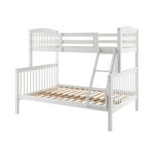 White Wooden Bunk Beds Twin Over Full Size with Ladder and Guard Rails