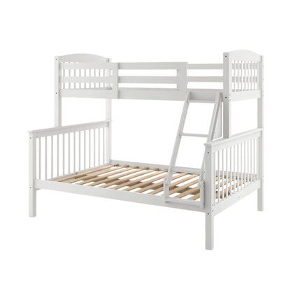 White Wooden Bunk Beds Twin Over Full Size with Ladder and Guard Rails