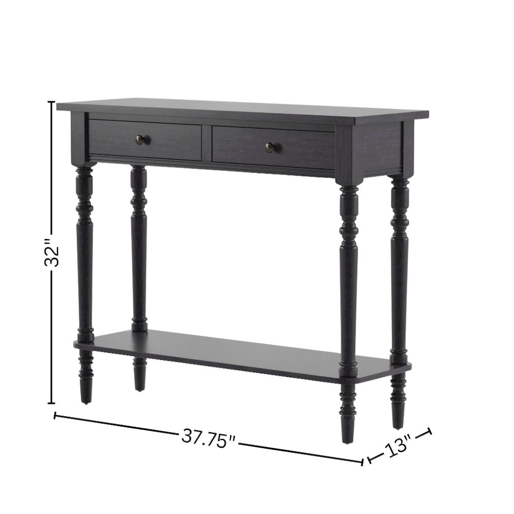 Gray Narrow Console Table – Entryway Table with 2 Drawers and Storage Shelf