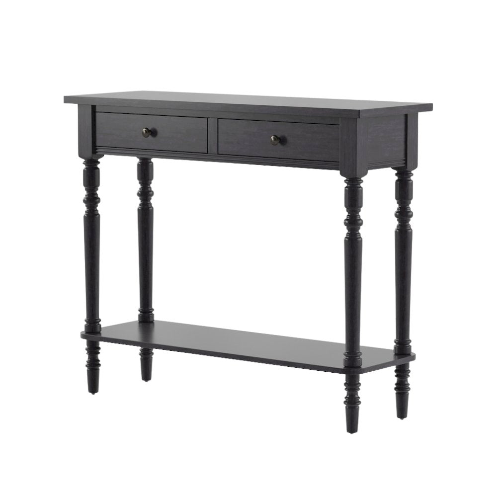 Gray Narrow Console Table – Entryway Table with 2 Drawers and Storage Shelf