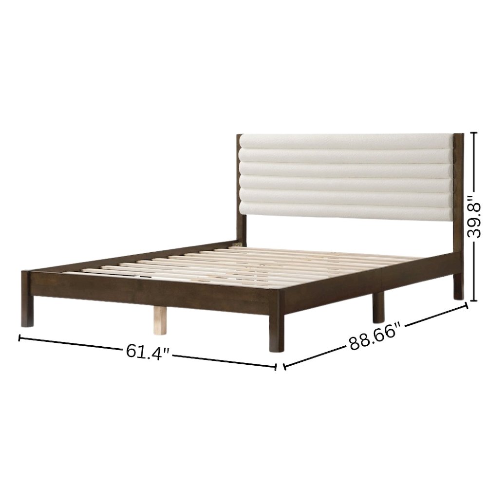 White Boucle Upholstered Queen Bed Frame with Headboard - Modern Design