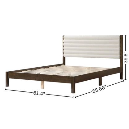 White Boucle Upholstered Queen Bed Frame with Headboard - Modern Design