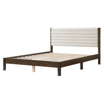 White Boucle Upholstered Queen Bed Frame with Headboard - Modern Design