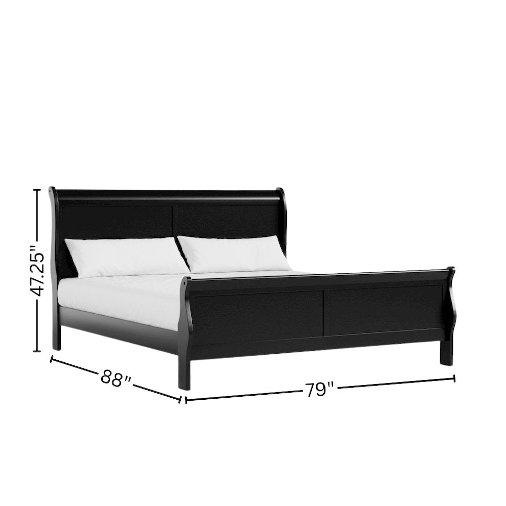 Black Wooden King Size Bed Frame - Sleigh Design with Headboard and Footboard