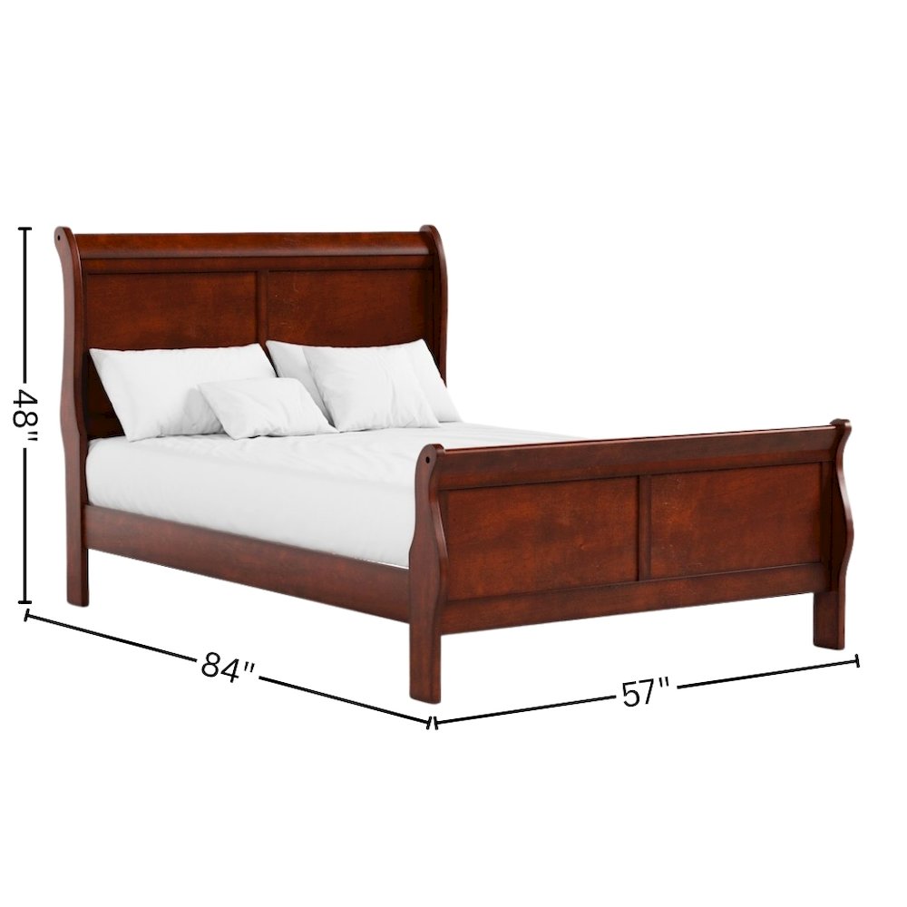 Brown Wooden Full Size Bed Frame – Sleigh Platform Bed with Headboard