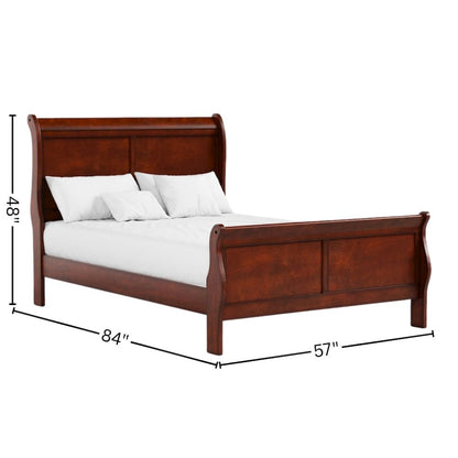 Brown Wooden Full Size Bed Frame – Sleigh Platform Bed with Headboard