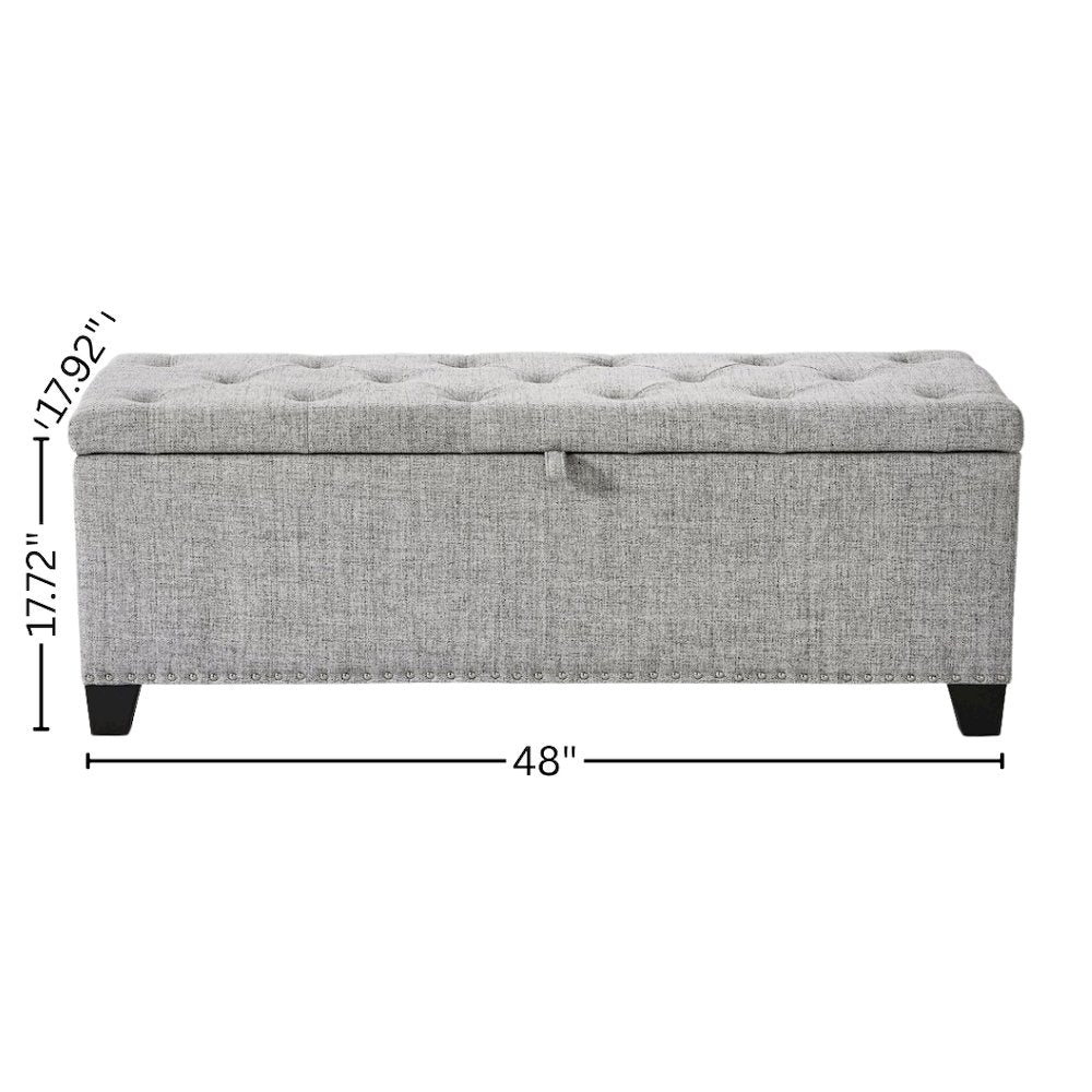 Light Gray Ottoman with Storage – Upholstered Storage Bench for Bedroom, Entry