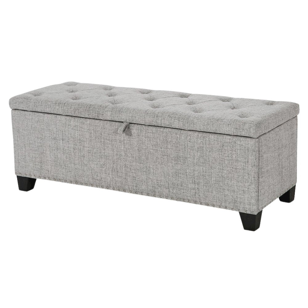 Light Gray Ottoman with Storage – Upholstered Storage Bench for Bedroom, Entry