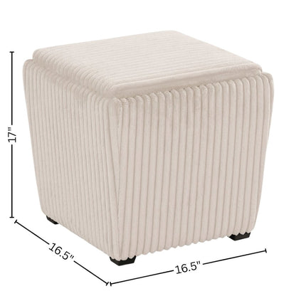 Beige Pink Storage Ottoman with Flip Top Tray – Upholstered Ottoman Table