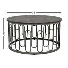Gray Round 36 Inch Marble Coffee Table with Modern Metal Base