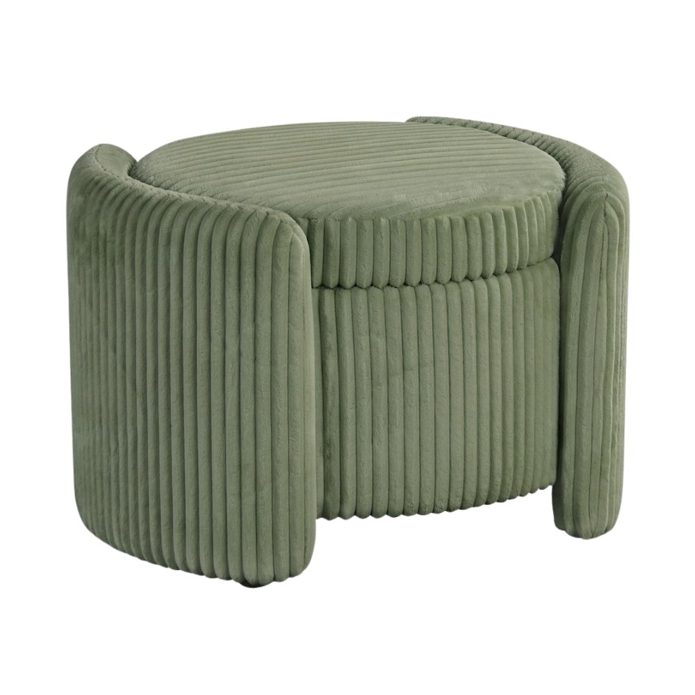 Green Round Ottoman with Storage – Fabric Ottoman Coffee Table for Living Room