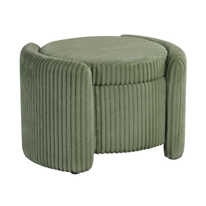 Green Round Ottoman with Storage – Fabric Ottoman Coffee Table for Living Room