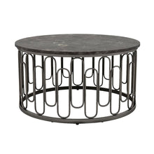 Gray Round 36 Inch Marble Coffee Table with Modern Metal Base